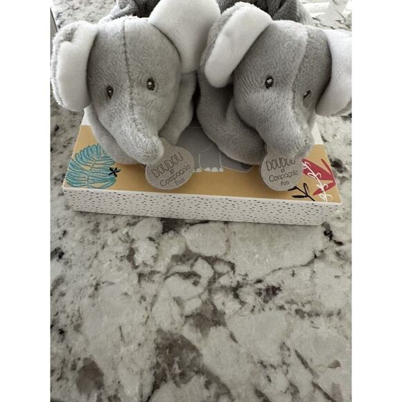 DOUDOU Et Compagnie Paris Elephant Baby Plush Bootie 1st Slippers 0-6 Months - Picture 5 of 9